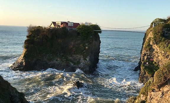 The suspension bridge connecting The Island to the mainland.