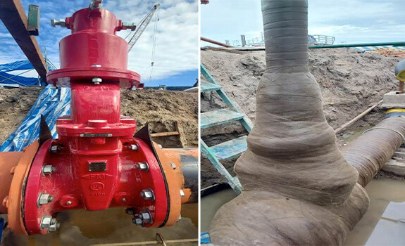 Before and after comparison of a valve protected with a petrolatum tape wrap system