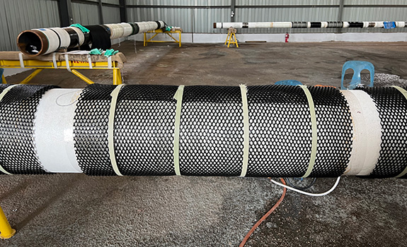 Completed Viscotaq system for submerged high temperature pipeline
