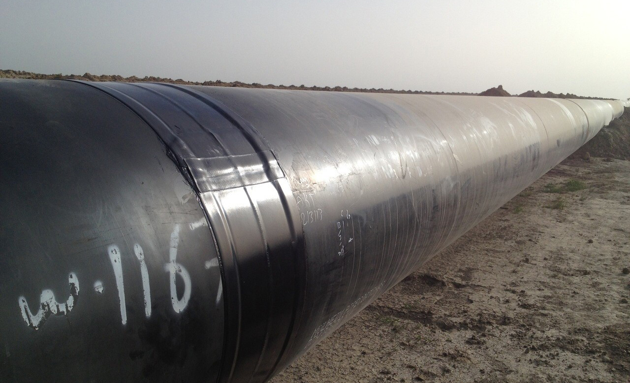 Denso™ Viscotaq™ coated pipe lengths in storage at a pipe mill yard, awaiting delivery to the pipe construction site